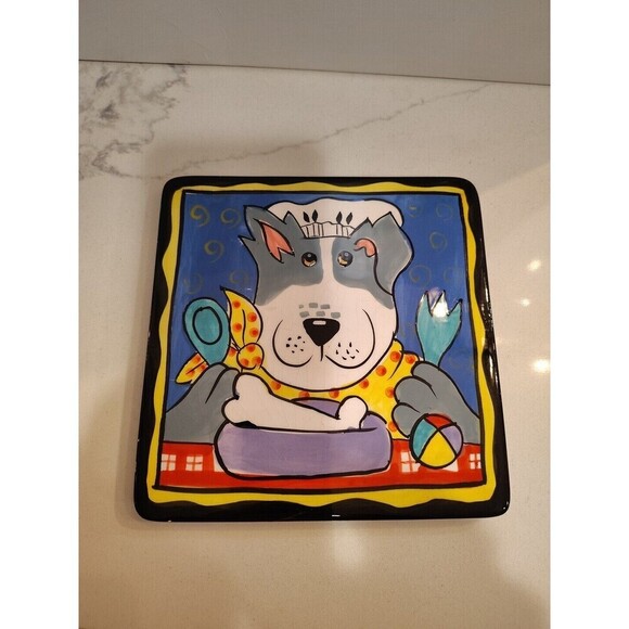 Dogzilla Candace Reiter Dog Chef with Bone Ceramic Tile Trivet 6" x 6" - Picture 1 of 5